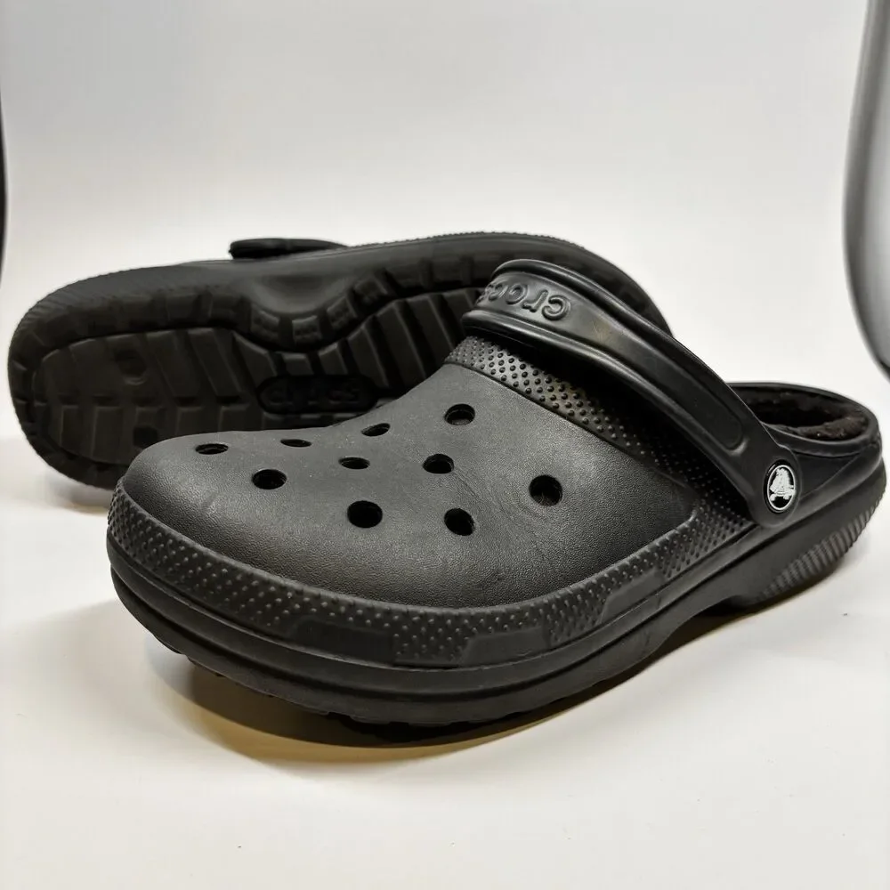 Crocs Dual Comfort Men’s 8/Women’s 10 Black Fur Lined Slip On Clog Shoes Sandals